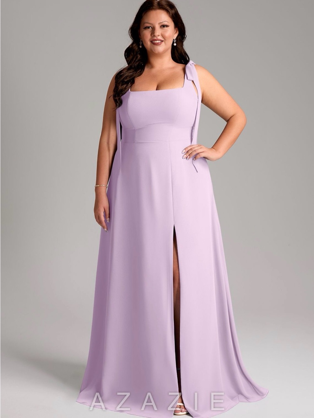 Azazie Lilac Maxi Gown with Square Neck and Slit